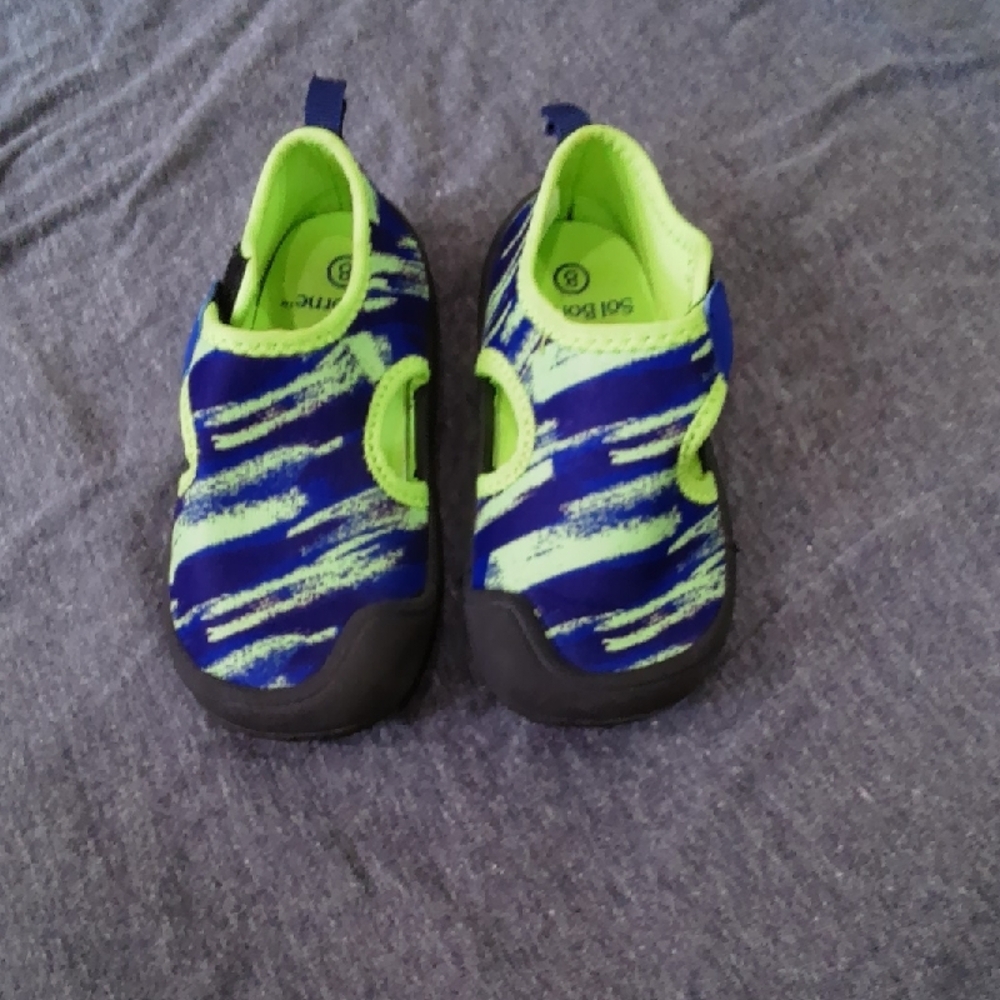 Sol Borne Used Aquatic Swim Shoes Toddler Size 8 Blue Neon Gree